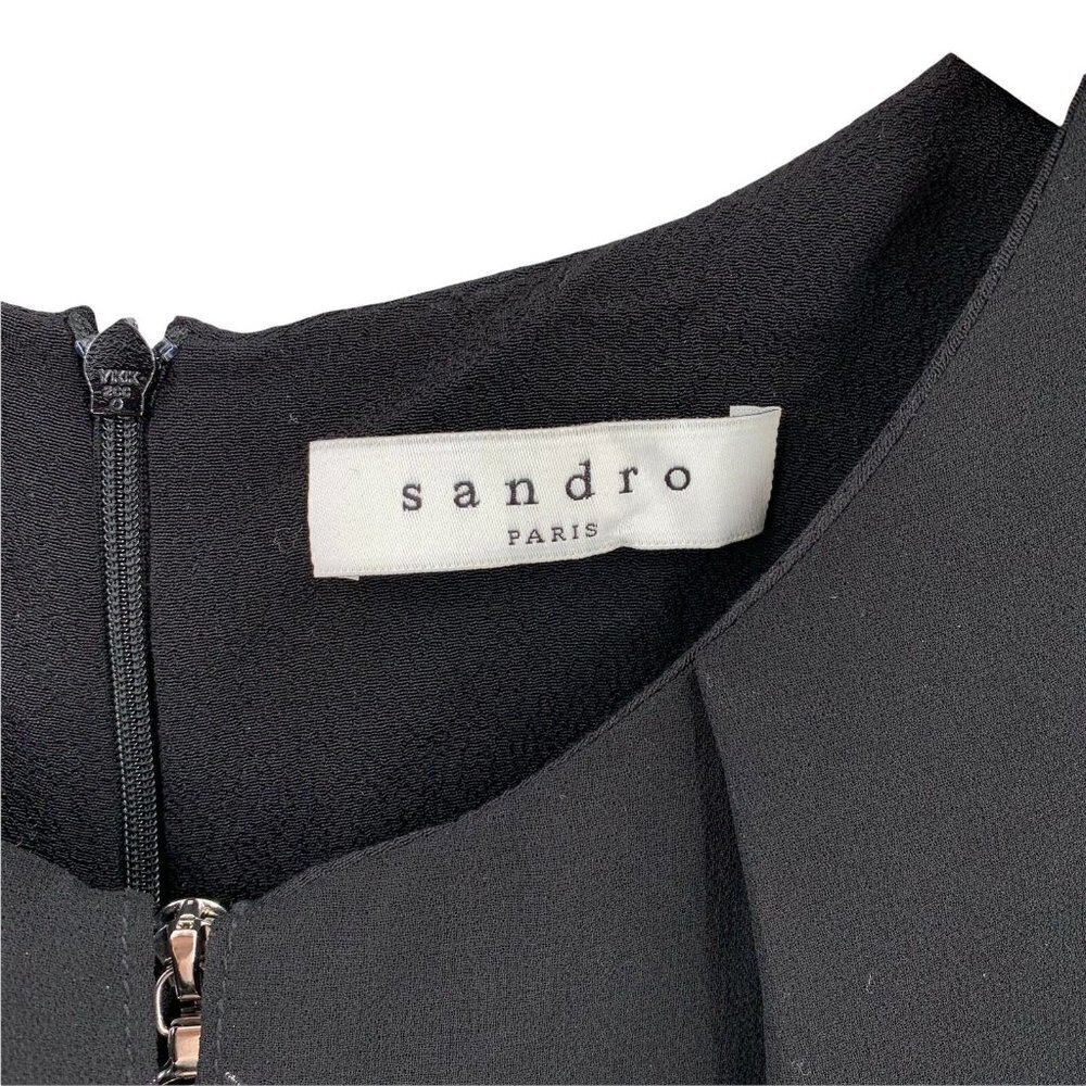 SANDRO Black Viscose Crepe Exposed Zipper Flutter Sleeve Dress Size 2 - Picture 5 of 7